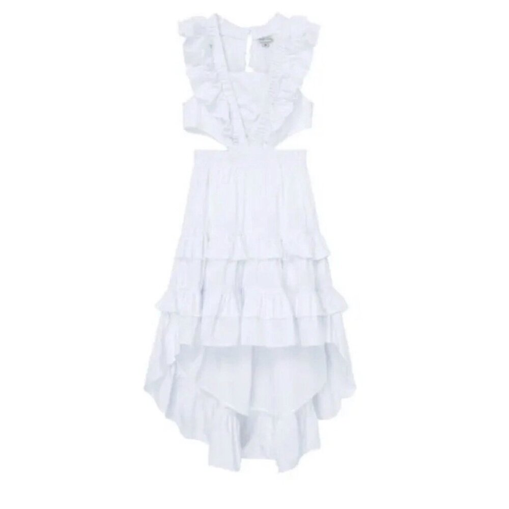 Habitual Girls White Low High Tiered Ruffle Maxi Dress Sz 14